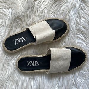 • zara black cap toe espadrilles slide on platform loafers •